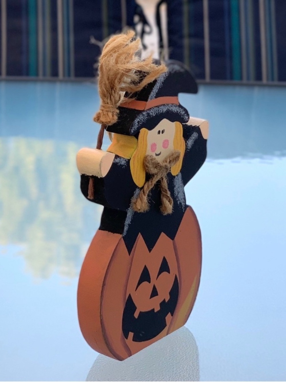 Kitschy Witch and Jack-O-Lantern Wooden Colorful Halloween Table Decoration - Picture 2 of 8